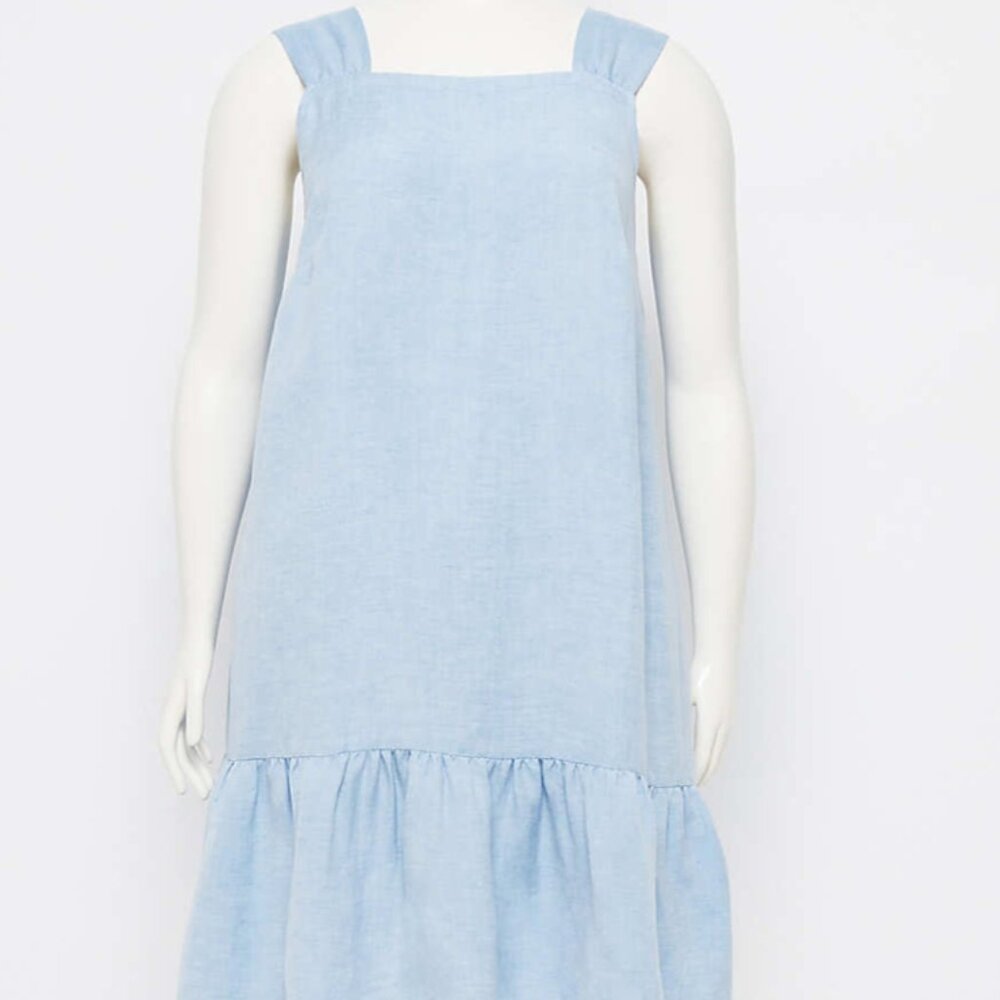LOFT Plus Chambray Square Neck Flounce Dress - 16 Plus - Light Blue